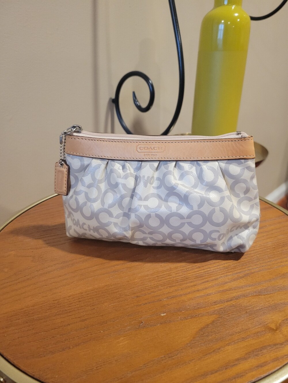 Coach Signature Print Grey and Chalk Wristlet Pouch